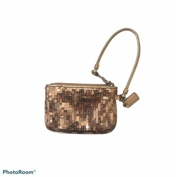 Coach rose gold sequin wristlet bag rare